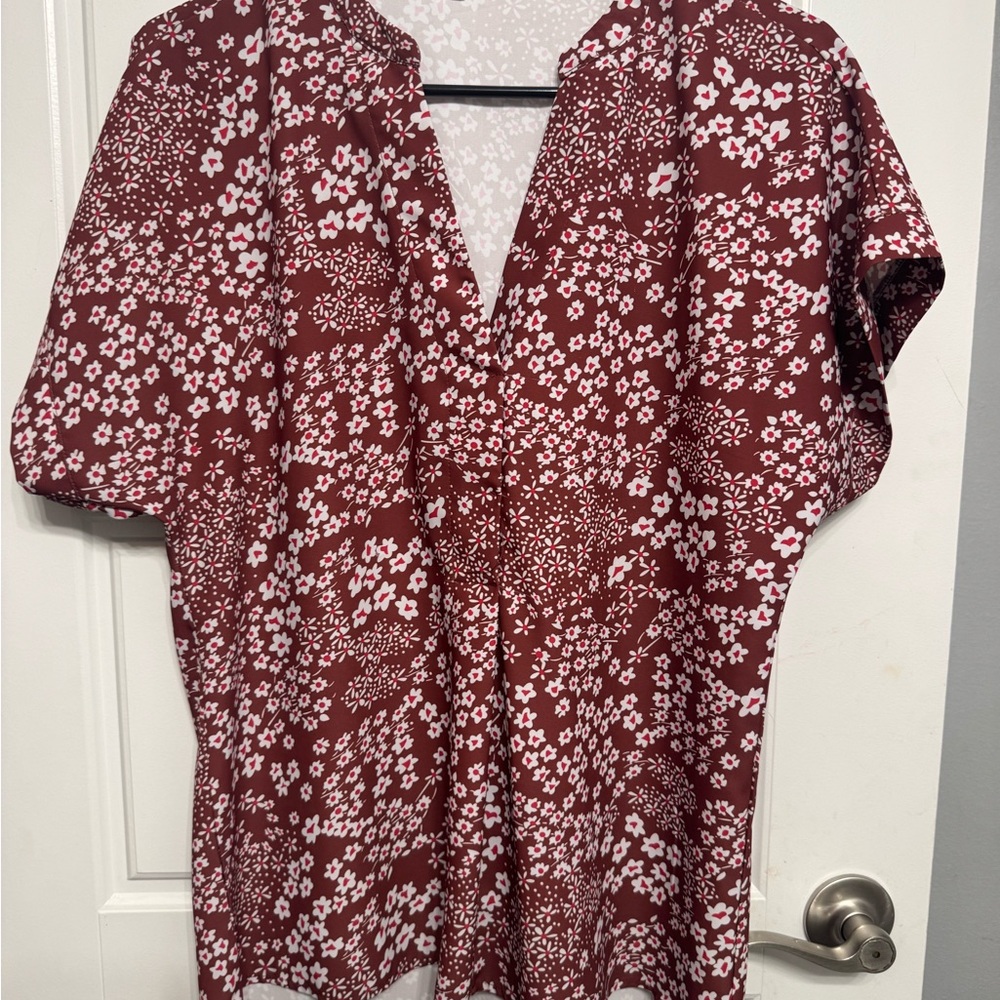Floral Red and White Blouse